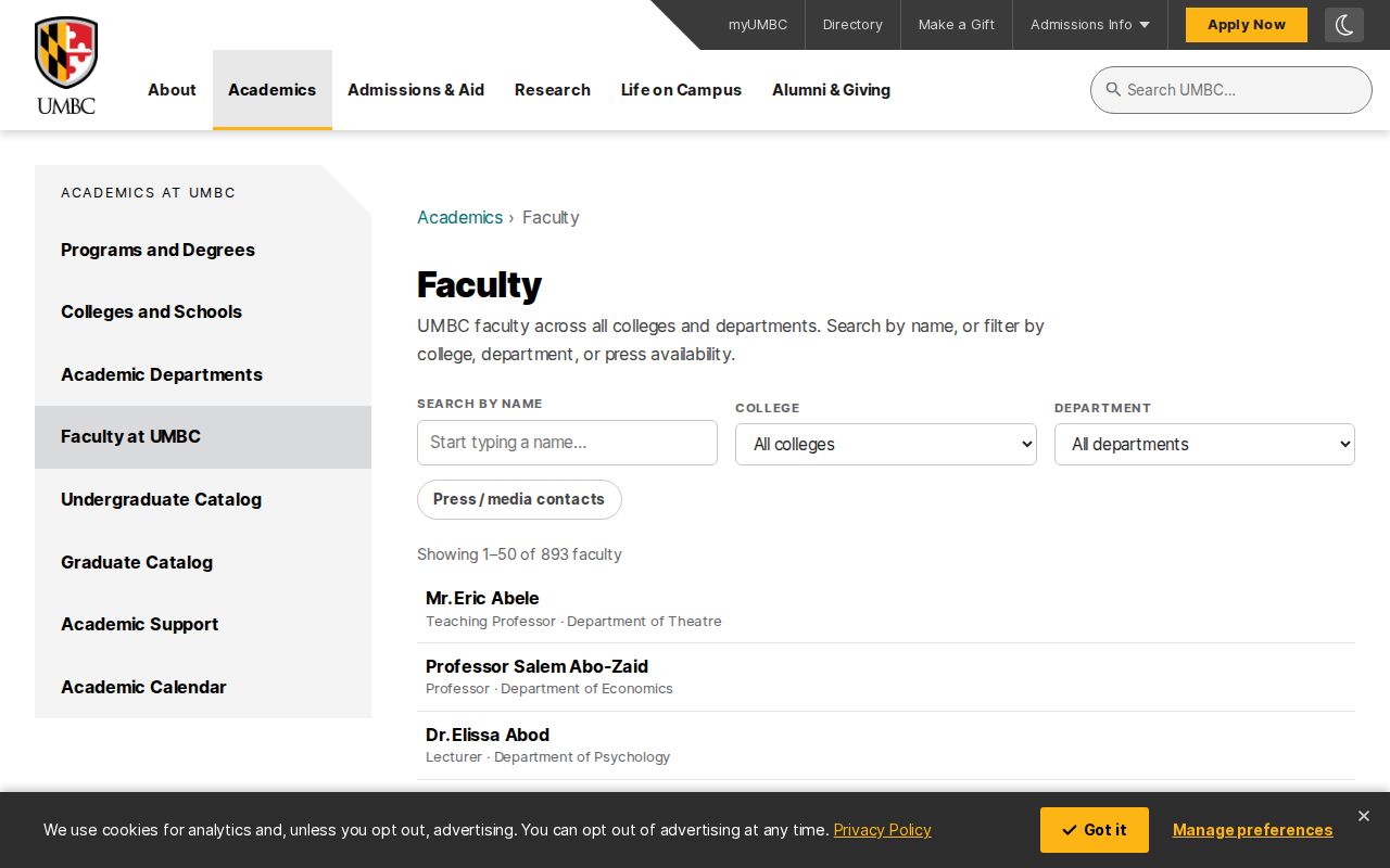 Catonsville people directories UMBC faculty search
