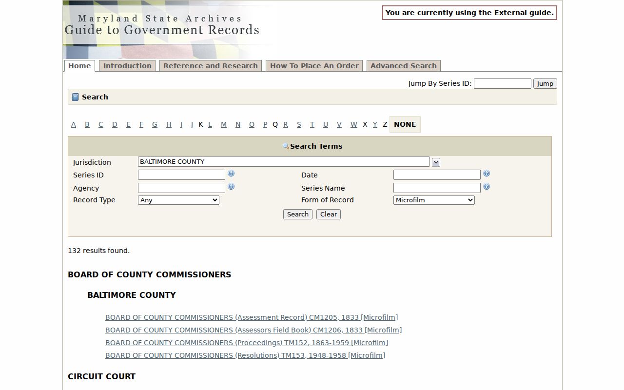 Catonsville records series for Baltimore County in the Maryland State Archives guide